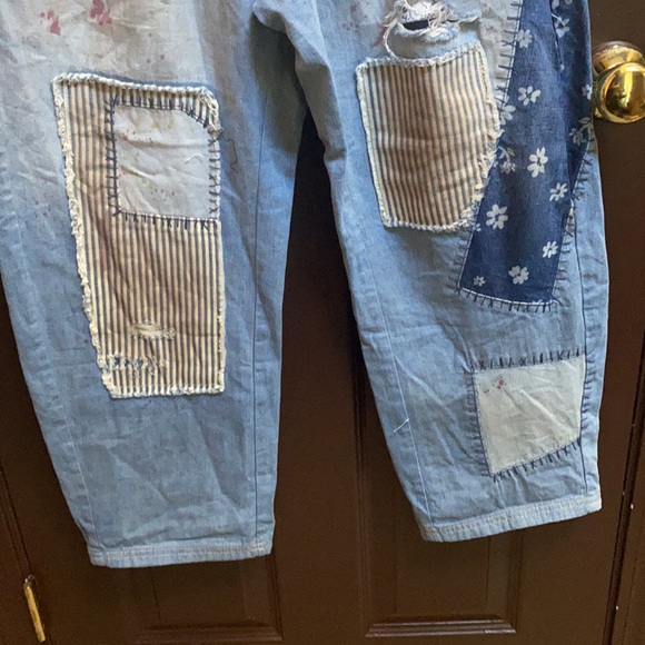 Free People Azalea Patchwork Blue Jeans size 29 Blue Daisy Bandanna - Picture 10 of 16